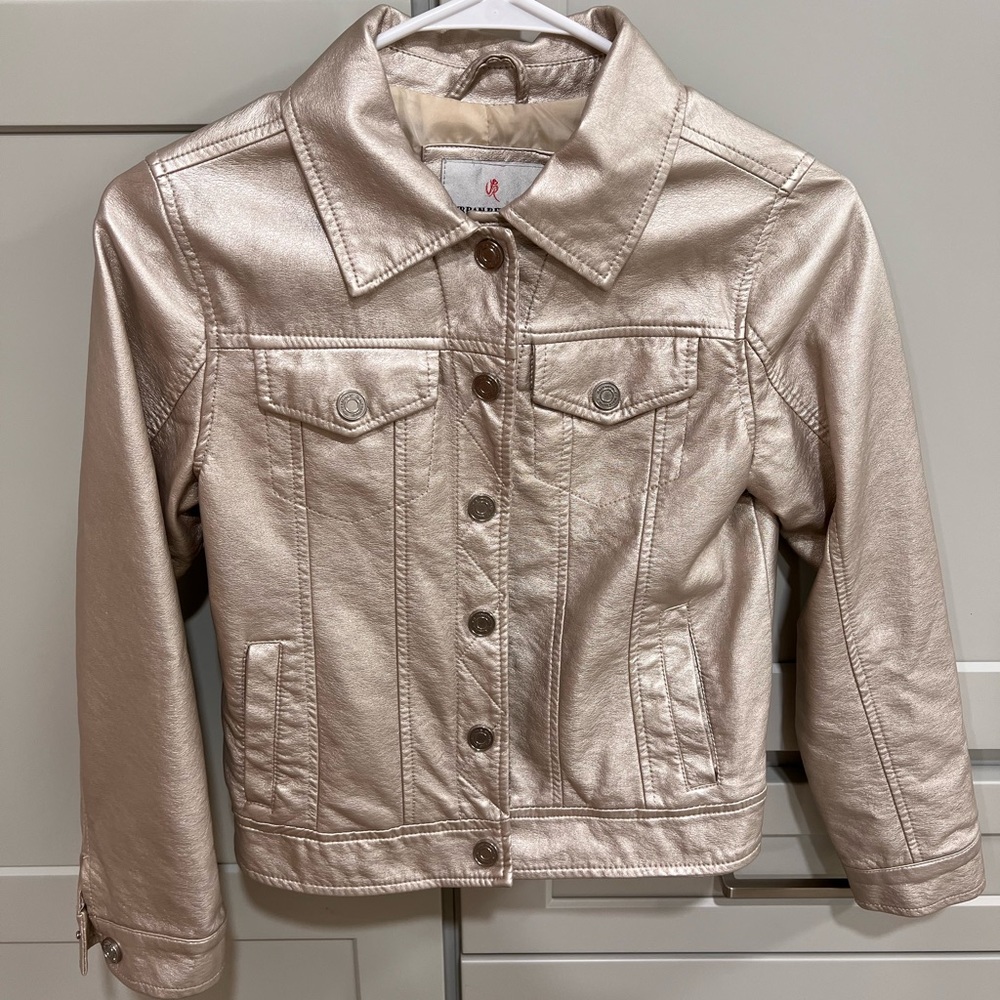 Urban Republic Girls Collection Sand Metallic Faux Leather Jacket size M 10/12.
